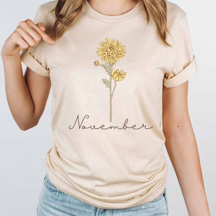 Birth Month Flower Graphic Tee, Vintage Floral Shirt