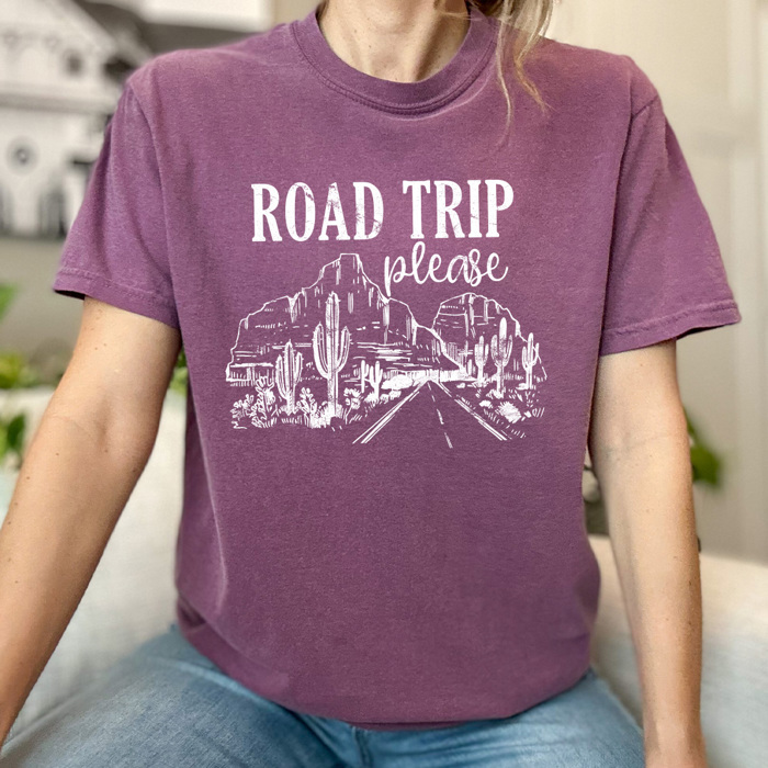 Road Trip Please Graphic Tee, Desert Highway Tee, Summer Vacation Comfort Colors Tee