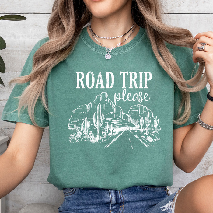 Road Trip Please Graphic Tee, Desert Highway Tee, Summer Vacation Comfort Colors Tee