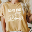 Large Mustard Road Trip Please Graphic Tee, Desert Highway Tee, Summer Vacation Comfort Colors Tee