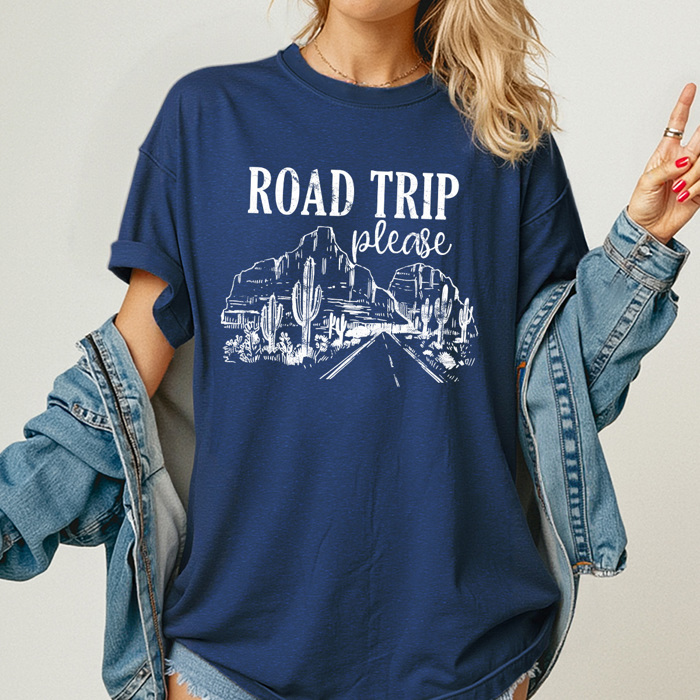 Road Trip Please Graphic Tee, Desert Highway Tee, Summer Vacation Comfort Colors Tee