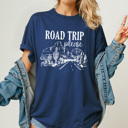 Large Navy Road Trip Please Graphic Tee, Desert Highway Tee, Summer Vacation Comfort Colors Tee
