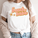 Large White Beach Babe Summer Graphic Tee, Beach Vacation Shirt, Swimsuit Cover Beach Tee