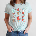 Medium Ice Blue Patriotic Summer Popsicles Graphic Tee, Summer Fun Shirt, 4th Of July Tee, Summer Barbeque  