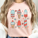 Medium Peach Patriotic Summer Popsicles Graphic Tee, Summer Fun Shirt, 4th Of July Tee, Summer Barbeque  