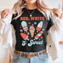 Small Black Red White And Sweet Popsicles Graphic Tee, Summer Patriotic Popsicles, Summer Barbeque, 4th Of July Tee