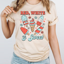 Medium Cream Red White And Sweet Popsicles Graphic Tee, Summer Patriotic Popsicles, Summer Barbeque, 4th Of July Tee