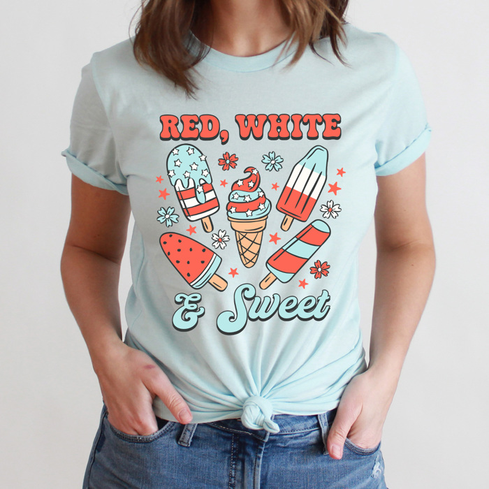 Red White And Sweet Popsicles Graphic Tee, Summer Patriotic Popsicles, Summer Barbeque, 4th Of July Tee