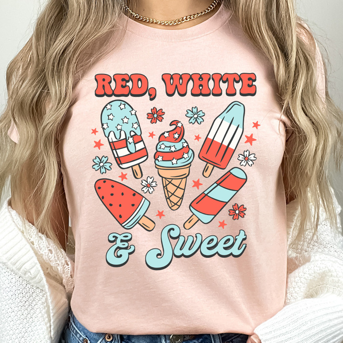 Red White And Sweet Popsicles Graphic Tee, Summer Patriotic Popsicles, Summer Barbeque, 4th Of July Tee