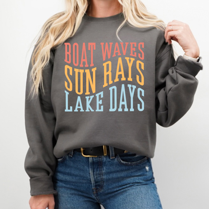 Boat Waves Sun Rays Lake Days Fleece Sweatshirt, Summer Lake Pull Over, Boat Rides Sweatshirt