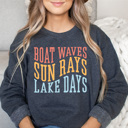 XL Denim Boat Waves Sun Rays Lake Days Fleece Sweatshirt, Summer Lake Pull Over, Boat Rides Sweatshirt