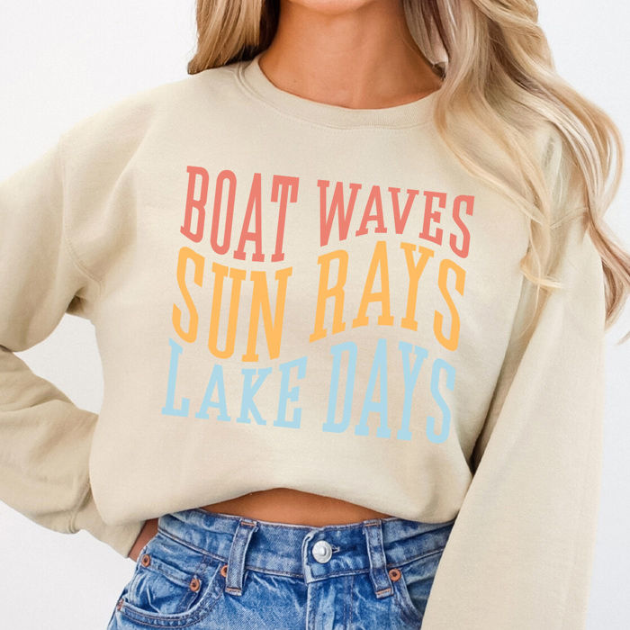 Boat Waves Sun Rays Lake Days Fleece Sweatshirt, Summer Lake Pull Over, Boat Rides Sweatshirt