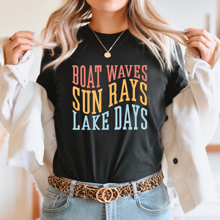 Boat Waves Sun Rays Lake Days Graphic Tee, Summer Lake Shirt, Boat Rides Tee