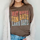 Large Brown Boat Waves Sun Rays Lake Days Graphic Tee, Summer Lake Shirt, Boat Rides Tee
