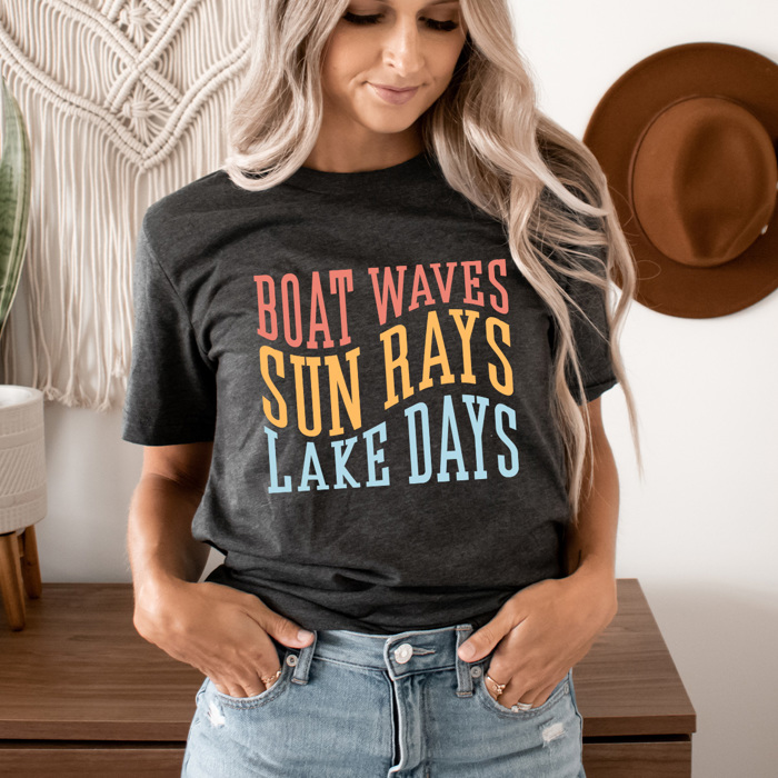 Boat Waves Sun Rays Lake Days Graphic Tee, Summer Lake Shirt, Boat Rides Tee