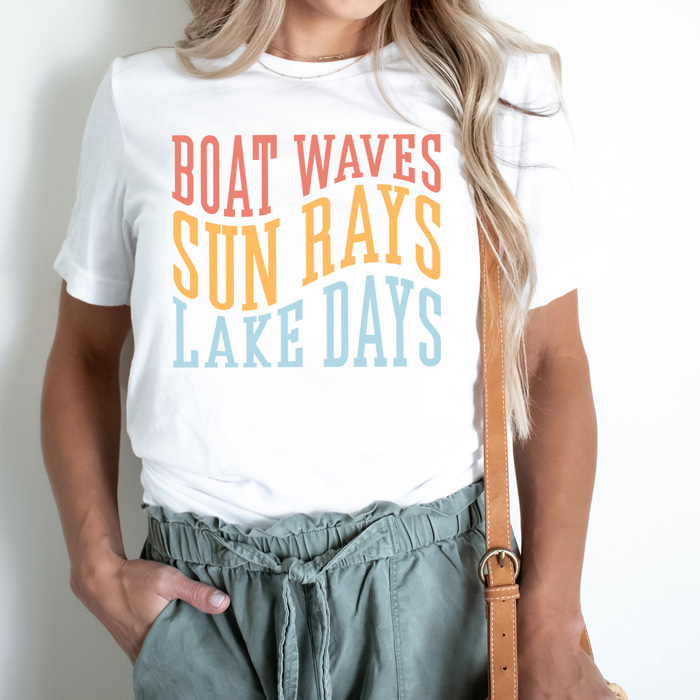Boat Waves Sun Rays Lake Days Graphic Tee, Summer Lake Shirt, Boat Rides Tee