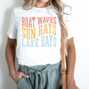 Large White Boat Waves Sun Rays Lake Days Graphic Tee, Summer Lake Shirt, Boat Rides Tee