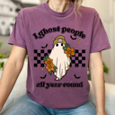 Large Berry I Ghost People All Year Round Comfot Colors Tee, Halloween Ghost Graphic Tee, Fall Trendy Ghost Printed Tee