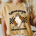 XXL Mustard I Ghost People All Year Round Comfot Colors Tee, Halloween Ghost Graphic Tee, Fall Trendy Ghost Printed Tee