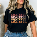 XXL Black Grateful Stacked Comfort Colors Tee, Thankful Graphic Tee, Thanksgiving Printed Tee