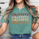 Medium Light Green Grateful Stacked Comfort Colors Tee, Thankful Graphic Tee, Thanksgiving Printed Tee