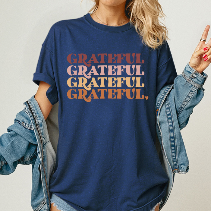 Grateful Stacked Comfort Colors Tee, Thankful Graphic Tee, Thanksgiving Printed Tee