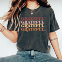 Small Pepper Grateful Stacked Comfort Colors Tee, Thankful Graphic Tee, Thanksgiving Printed Tee