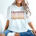Large White Grateful Stacked Comfort Colors Tee, Thankful Graphic Tee, Thanksgiving Printed Tee