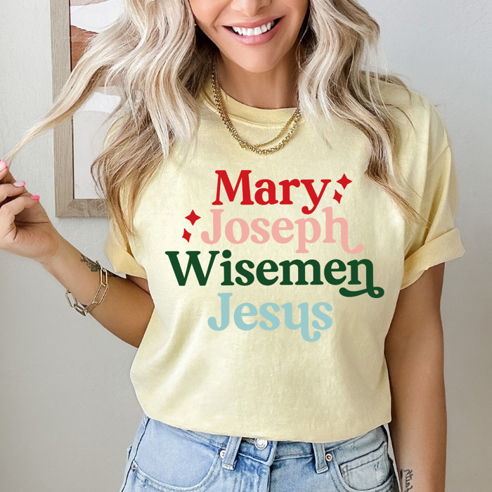 Mary Joseph Wisemen Jesus Comfort Colors Tee, Jesus Birth Shirt, Christmas Holiday Graphic Tee
