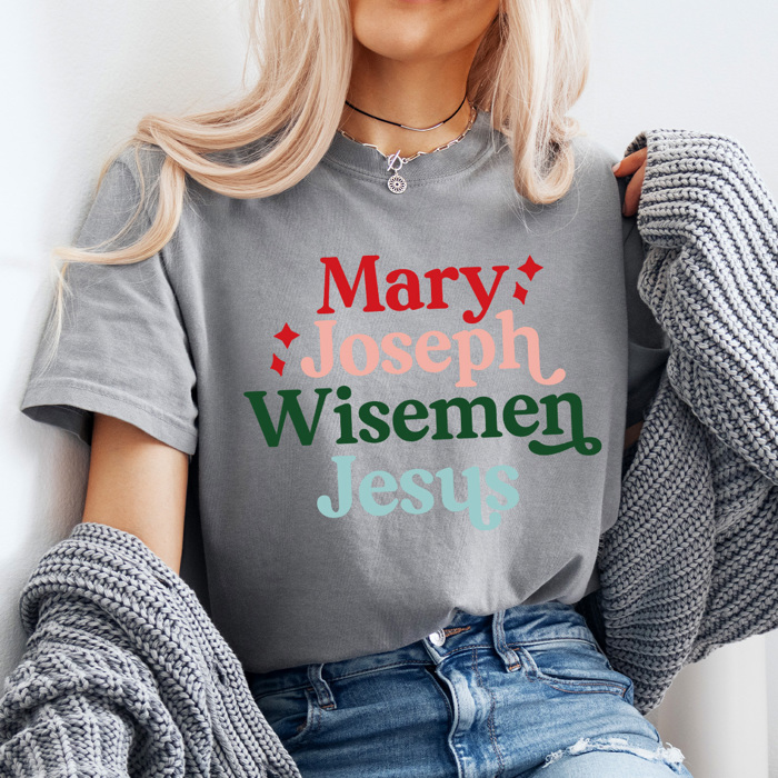 Mary Joseph Wisemen Jesus Comfort Colors Tee, Jesus Birth Shirt, Christmas Holiday Graphic Tee