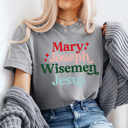 XL Gray Mary Joseph Wisemen Jesus Comfort Colors Tee, Jesus Birth Shirt, Christmas Holiday Graphic Tee