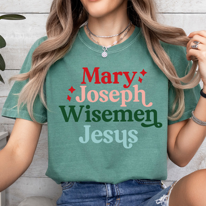 Mary Joseph Wisemen Jesus Comfort Colors Tee, Jesus Birth Shirt, Christmas Holiday Graphic Tee