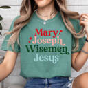 Medium Light Green Mary Joseph Wisemen Jesus Comfort Colors Tee, Jesus Birth Shirt, Christmas Holiday Graphic Tee