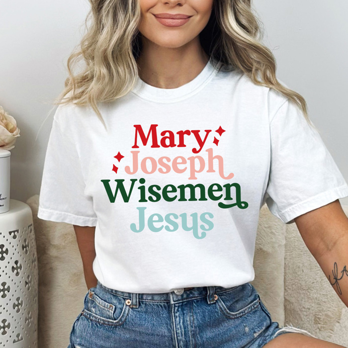 Mary Joseph Wisemen Jesus Comfort Colors Tee, Jesus Birth Shirt, Christmas Holiday Graphic Tee