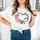 Small Ash Gray Christmas Nurse Stethoscope Graphic Tee, Holiday Graphic Shirt, Candy Cane  