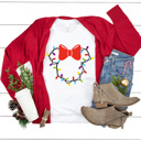 Small White Christmas Light Girl Mouse Graphic Tee, Theme Park Holiday Graphic, Christmas Mouse Shirt