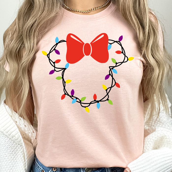 Christmas Light Girl Mouse Graphic Tee, Theme Park Holiday Graphic, Christmas Mouse Shirt