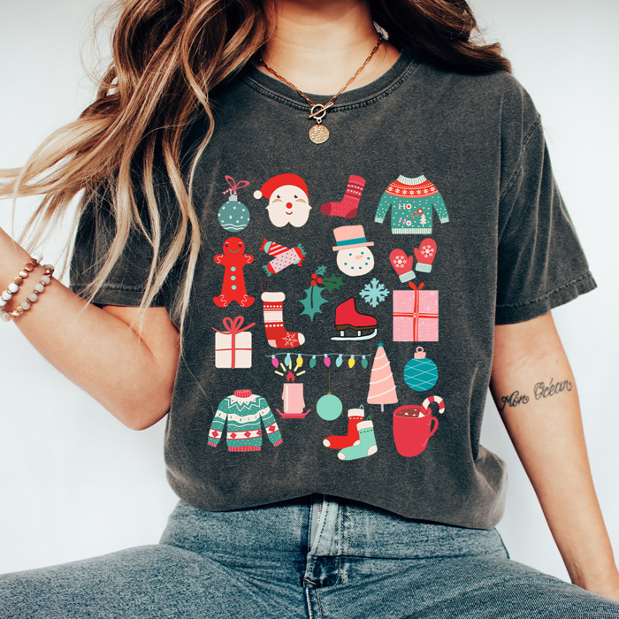 Christmas Favorite Things Comfort Colors Tee, Pink Christmas