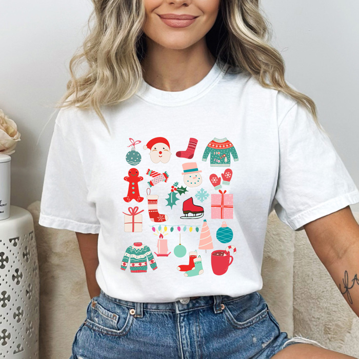 Christmas Favorite Things Comfort Colors Tee, Pink Christmas