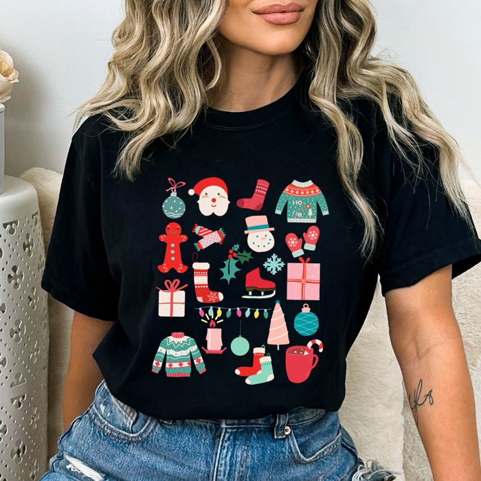Christmas Favorite Things Comfort Colors Tee, Pink Christmas