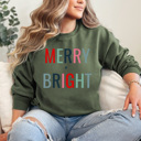  Merry + Bright Fleece Sweatshirt, Christmas Pullover, Holiday Graphic 