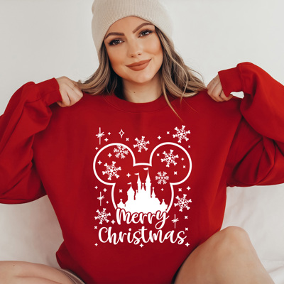 Merry Christmas Theme Park Fleece Sweatshirt, Snowflake Mouse Pull Over