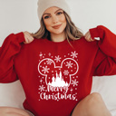  Merry Christmas Theme Park Fleece Sweatshirt, Snowflake Mouse Pull Over