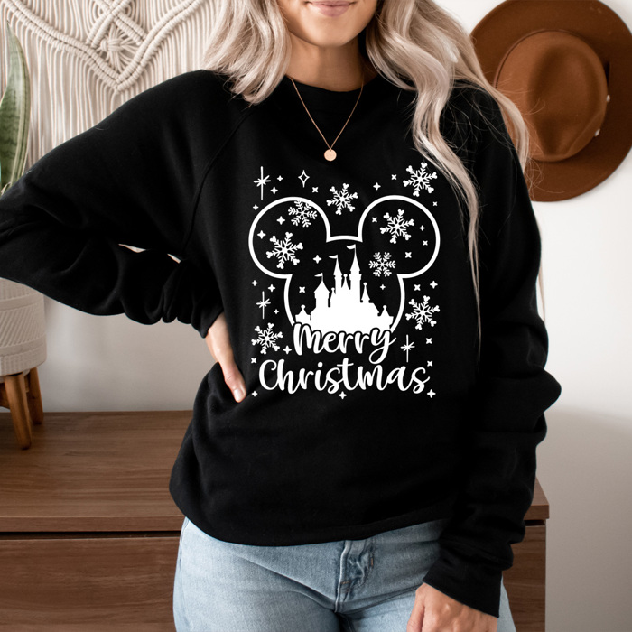 Merry Christmas Theme Park Fleece Sweatshirt, Snowflake Mouse Pull Over