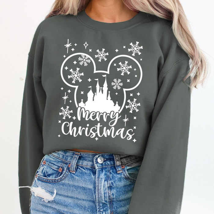 Merry Christmas Theme Park Fleece Sweatshirt, Snowflake Mouse Pull Over
