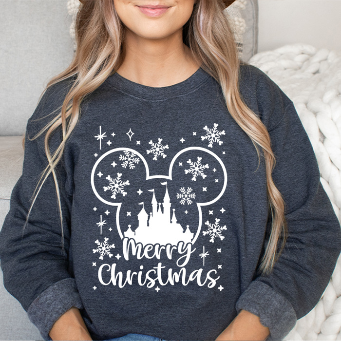 Merry Christmas Theme Park Fleece Sweatshirt, Snowflake Mouse Pull Over