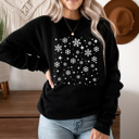 Large Black Falling Snowflakes Winter Fleece Sweatshirt, Cold Weather Sweatshirt, Snow Pullover 