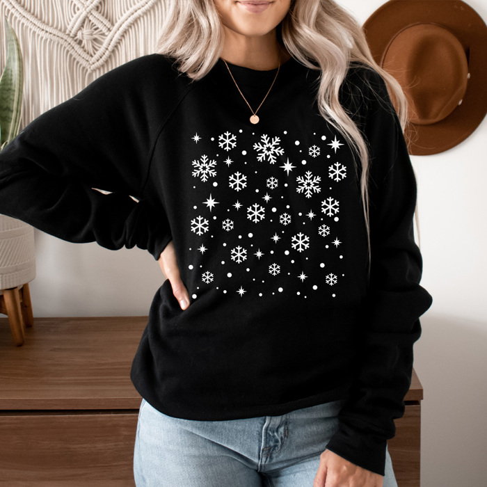 Falling Snowflakes Winter Fleece Sweatshirt, Cold Weather Sweatshirt, Snow Pullover 