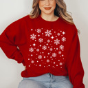 Small White Falling Snowflakes Winter Fleece Sweatshirt, Cold Weather Sweatshirt, Snow Pullover 