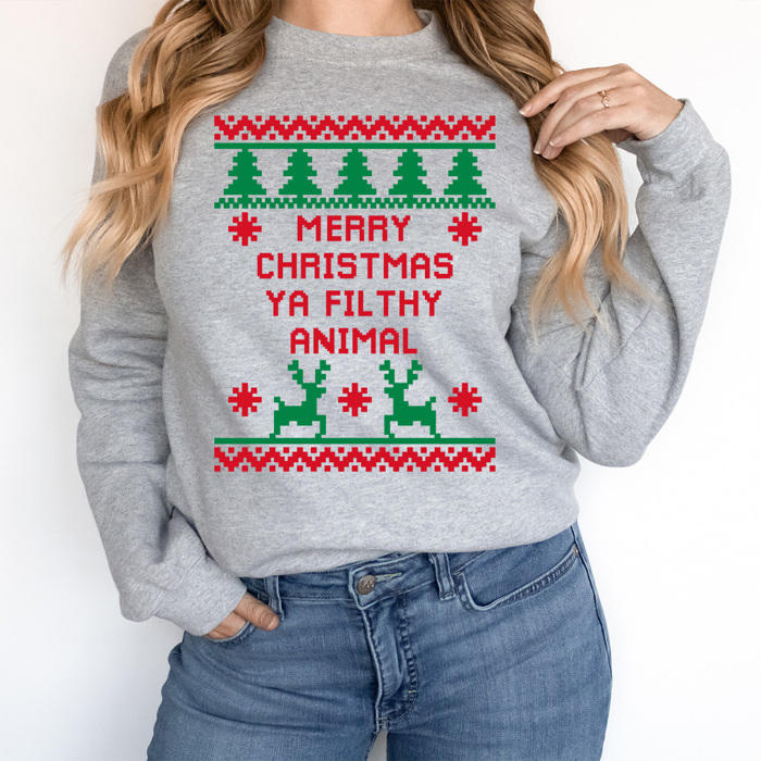 Merry Christmas Ya Filthy Animal Fleece Sweatshirt, Christmas Movie Pullover, Holiday Graphic 